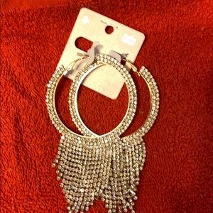 Spectacular Rhinestone Fringe Hoop Earrings